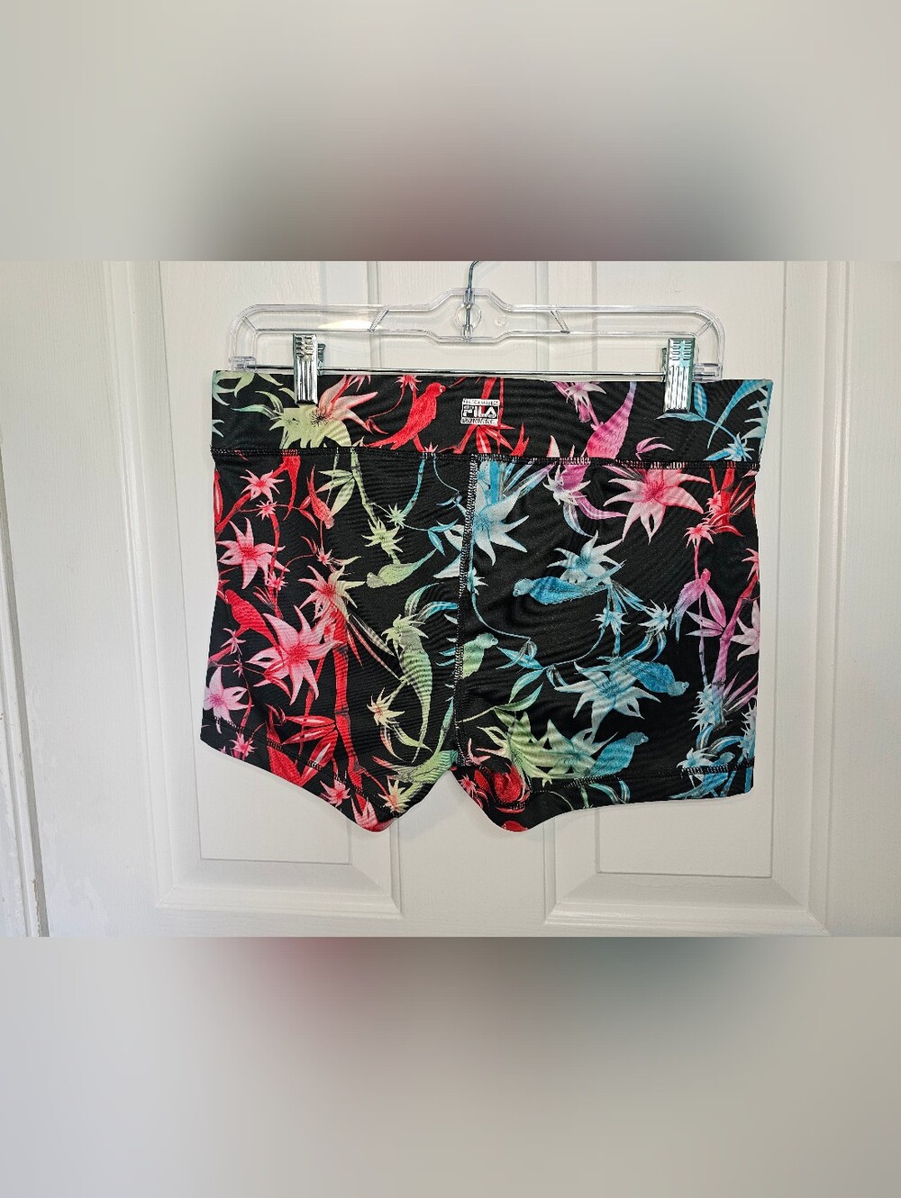 Fila Tropical Print Black Active Bike Yoga Running Shorts Women's Size M - Picture 5 of 9